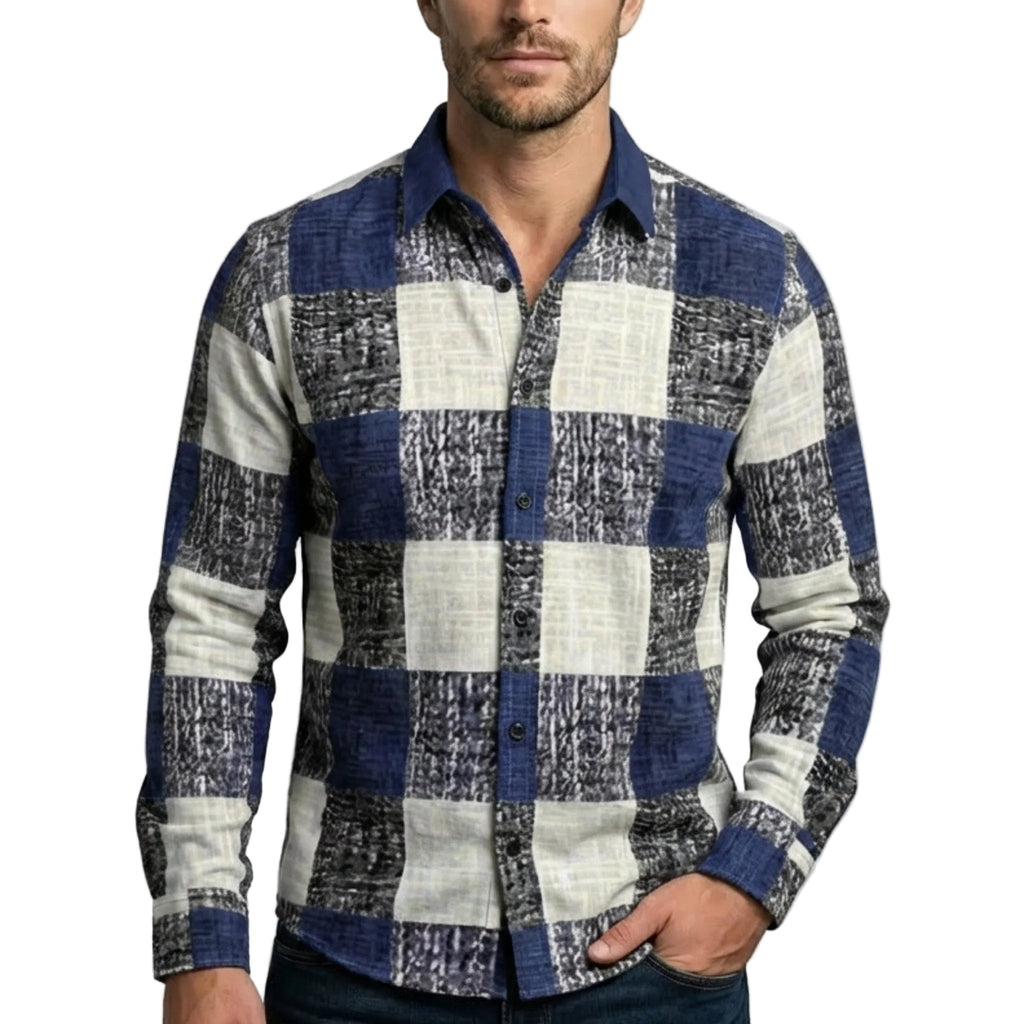 Men’s Button Up Shirt – Long Sleeve Plaid Pattern
