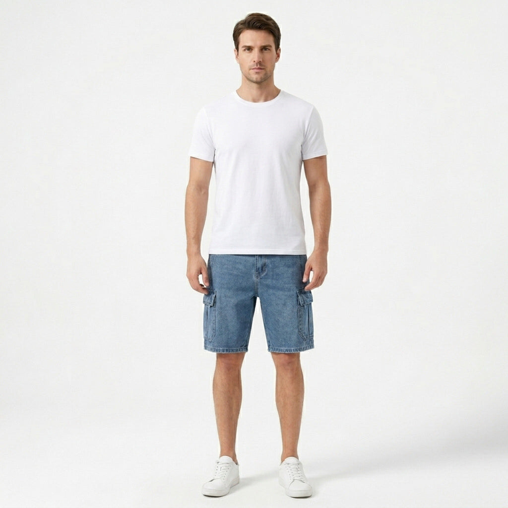 Men’s Cargo Denim Shorts – Relaxed Fit Design