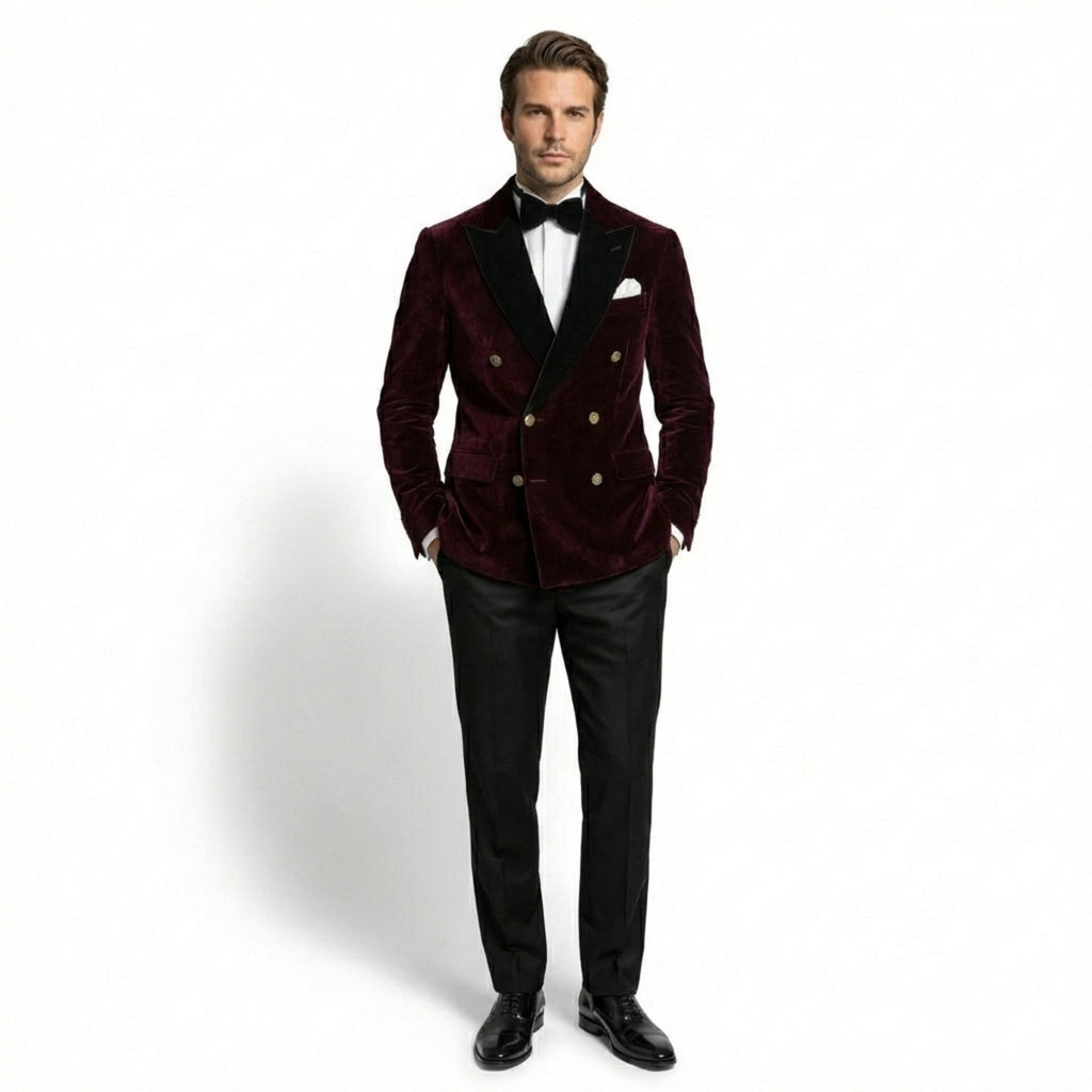 Men’s Tailored Double Breasted Blazer – Six Button Velvet