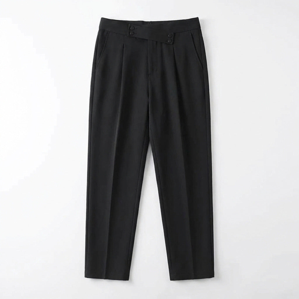 Men’s Pleated Regular Trousers – Straight Leg Button Closure