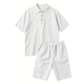 Men’s Short Sleeve Polo and Shorts Set – Solid Color Casual Style