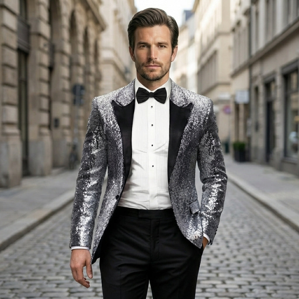 Men’s Tailored Single Breasted Blazer – One Button Sequin