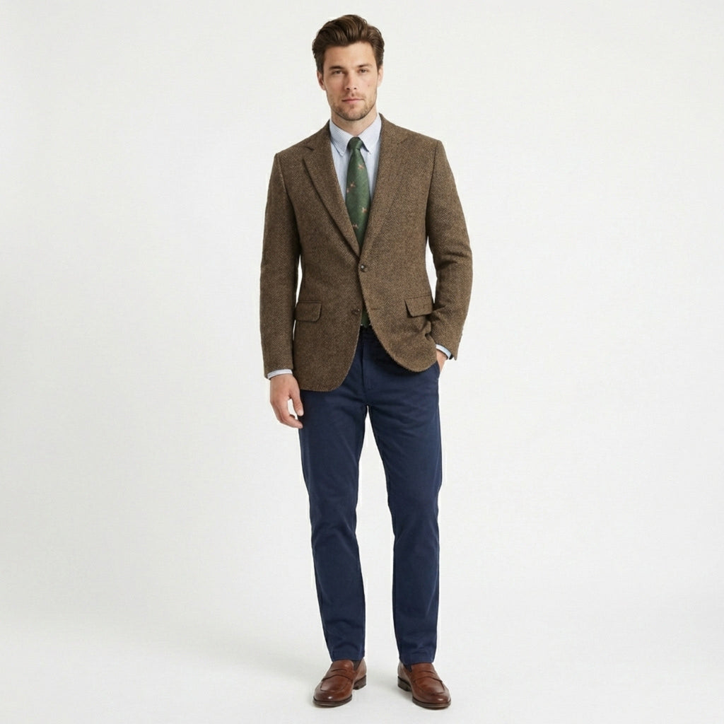 Men’s Tweed Herringbone Retro Vintage Regular Plus Size Blazer – Single Breasted Two Buttons