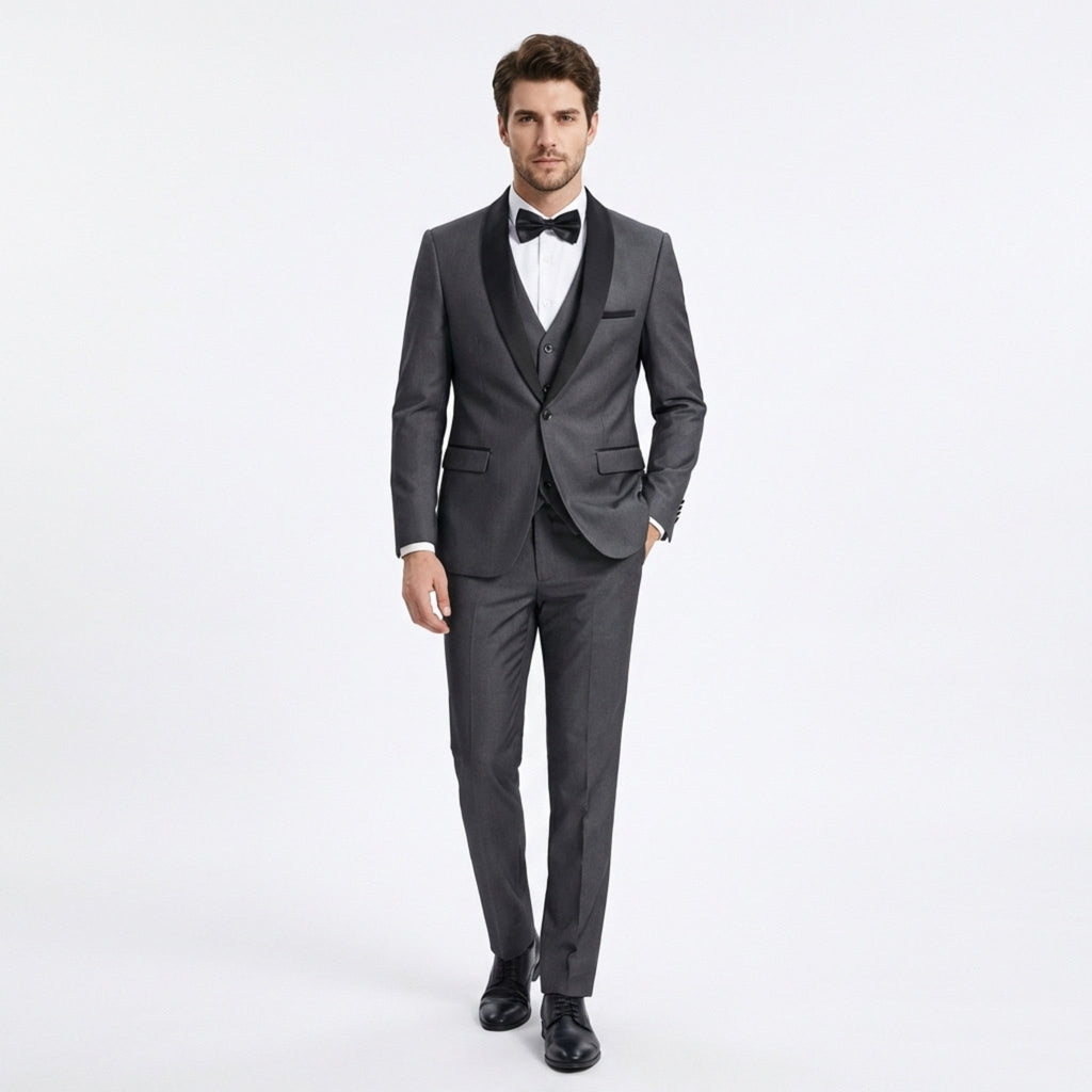 Men’s Tailored Fit 3-Piece Solid Colour Suit – Single Breasted One Button Wedding