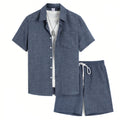 Men’s Solid Two Piece Set – Short Sleeve Shirt and Shorts