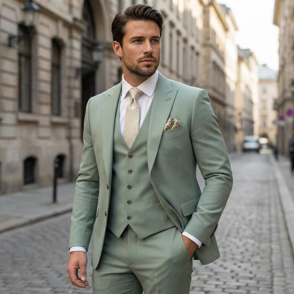 Men’s Tailored Fit 3-Piece Suit – Single Breasted One Button Wedding