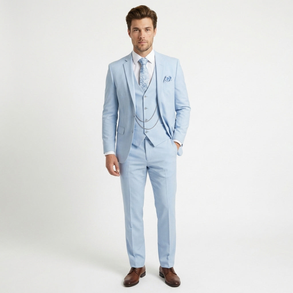 Men’s Tailored Fit 3-Piece Suit – Single Breasted Two Buttons Wedding