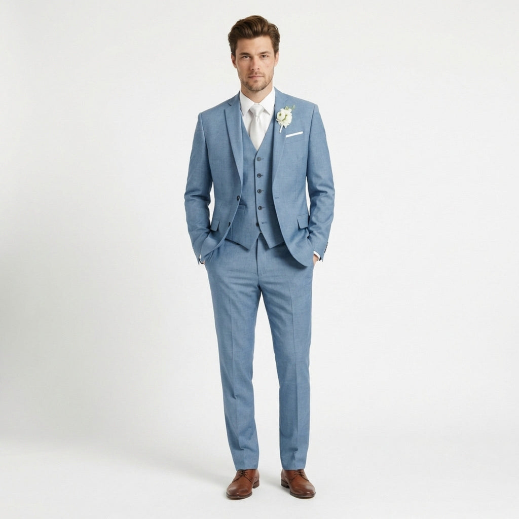 Men’s Formal Notch Tailored Fit Suit – Single Breasted One Button Wedding Party